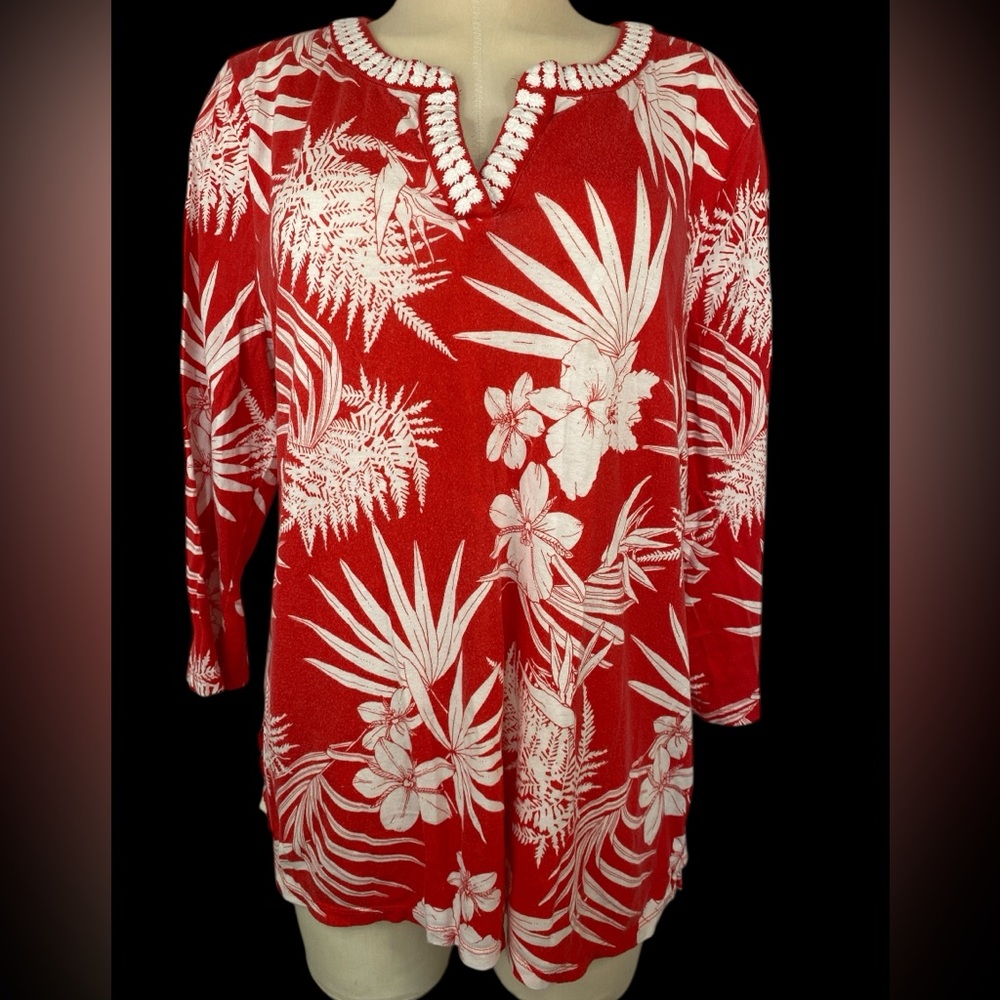 Talbots Red and White Floral Tunic